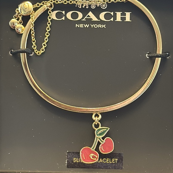 Coach gold and red dangly cherry slider bangle bracelet - Picture 2 of 5